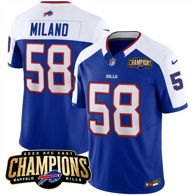 Men & Women & Youth Buffalo Bills #58 Matt Milano Blue White 2023 F.U.S.E. AFC East Champions With 4-star C Ptach Stitched Jersey->buffalo bills->NFL Jersey